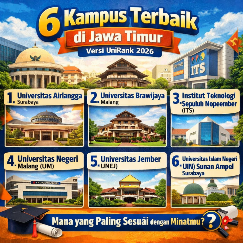 6 Kampus Terbaik di Jawa Timur Versi UniRank 2026, Mana yang Paling Sesuai dengan Minatmu?